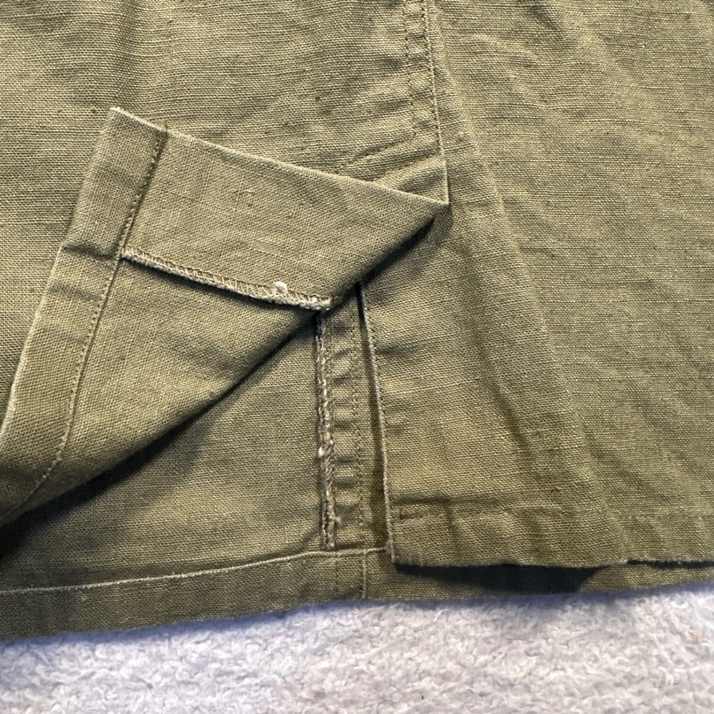 Vintage Nok Nok Dress Womens M Army Green Military Inspired Ramie Cotton Midi - Picture 12 of 12